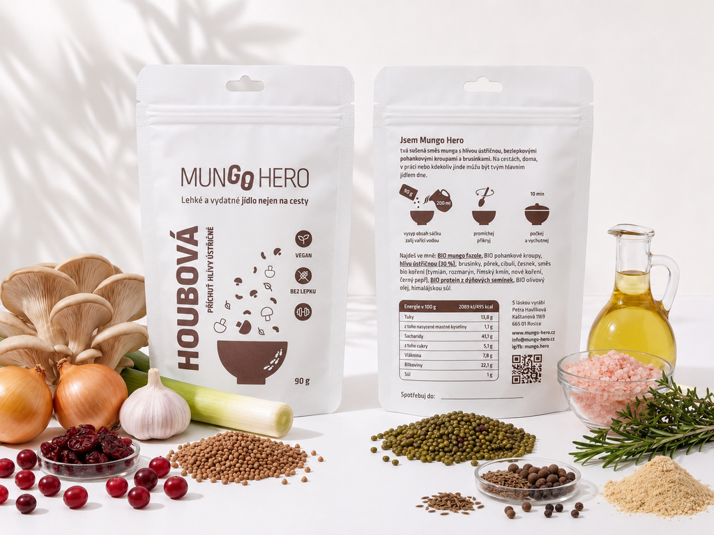 Houbová - mungo s hlívou, pohankovými kroupami a brusinkami